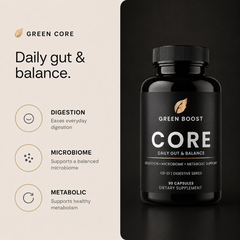 Green Boost Core bottle - daily gut and balance for digestion, microbiome and metabolic support