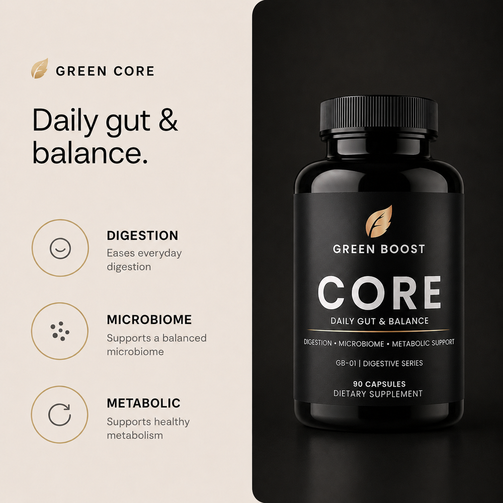 Green Boost Core bottle - daily gut and balance for digestion, microbiome and metabolic support